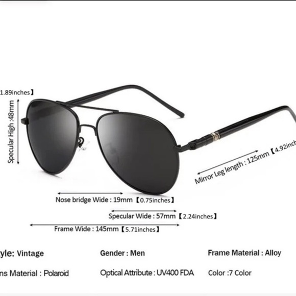 Mens Aviator Sunglasses Black Metal Frame Gray Polarized Lenses New - Picture 8 of 8